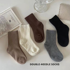 5 Pairs Pure Cotton Solid Color Fashion Childrens  Mid-calf Socks Comfortable Breathable Kids Footwear for Boys Daily Use
