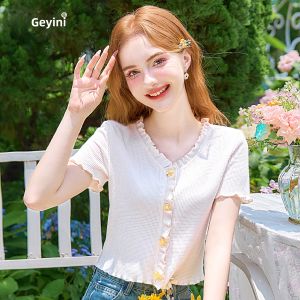 HEYINI | Áo Thun Cổ V viền Tai Gỗ