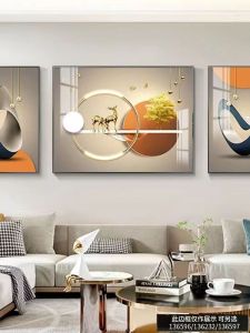 ภาพตกแต่งโซฟาห้องนั่งเล่น 3 ช่อง หรูหรา หรูหรา สไตล์โมเดิร์น เรียบง่าย ภาพวาดพื้นผิวปิดกรอบโลหะสำหรับตกแต่งบ้าน