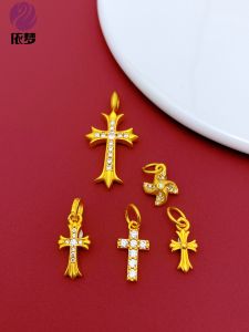 Handmade Sand Gold Cross Pendant Necklace DIY Fashion Jewelry Accessories Lucky Attracting Wealth Traditional Chinese Style