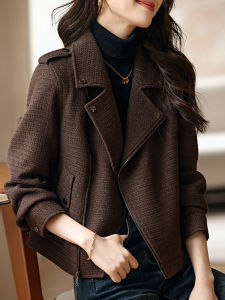 Design Sense Fashionable Versatile Youthful Thickening Long Sleeve Tweed Short Coat