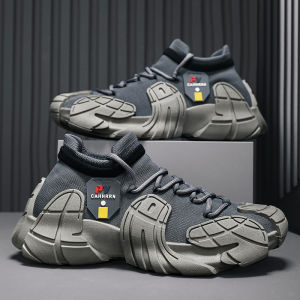 Mens Breathable Mesh Fly Knit Sporty Casual Socks Fashionable Shoes Thick Bottom Casual Sneakers Comfortable All-Season Footwear