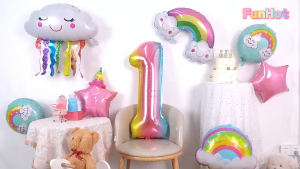 BALON FOIL TEMA AWAN DAN BUNGA MATAHARI BALON PESTA HAPPY BIRTHDAY HBD DEKORASI ULANG TAHUN