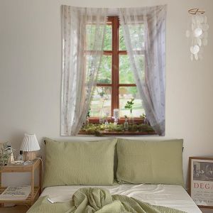 Healing Window แขวนผนังผ้าห้องนอนตกแต่งพื้นหลังตกแต่งห้องสไตล์ Pastoral สี่เหลี่ยมผืนผ้าสําเร็จรูปผลิตภัณฑ์