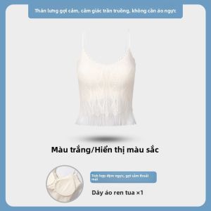 MiiOW | Áo ba lỗ ren tua rua một mảnh cho nữ mùa hè 2025 Áo ba lỗ hở lưng mỏng màu trơn thời trang công sở MiiOW