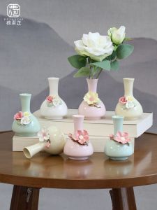 Mini Ceramic Flower Vase Handmade Simple Modern Tea Room Desktop Decoration Craftsmanship Hydroponic Flower Holder Home Decor