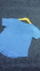 Kaos Crop Kancing Terbaru Wanita/Atasan Basic Polos Oval Lengan Pendek/T-shirt Vneck Korean Wanita