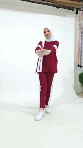 Setelan Baju Celana Olahraga Wanita Muslim Jumbo Terbaru Azdari AZR 01 - Stelan Senam Kekinian Murah