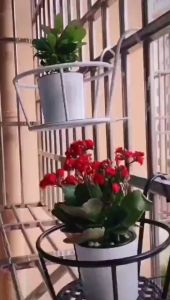 Flower Plant Pot Holder Hanger Metal Iron Art Hanging Baskets Rack Stand Great for Outdoor Patio Balcony Window Porch Garden Fence Planters Indoor Office Home Decor Hanging Plant Iron Racks Balcony Flower Pot Rack Gardening