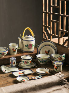 Retro Large Rooster Bowl Ceramic Dining Utensils for Home And Commercial Use Chinese Restaurant Style Old Fashioned Rice Bowl