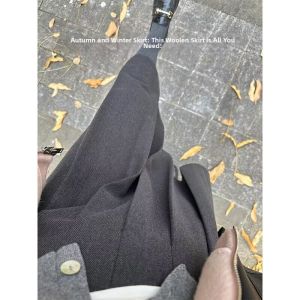 Elegant High Waist Pleated A-Line Wool Skirt