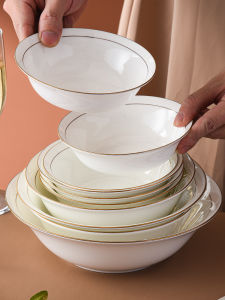 Bát Ăn Súp Sứ Xương 6 Inch Có Viền Vàng Dùng Trong Nhà Bếp Bát Ăn Mì Nướng Lò Vi Sóng Bát Đựng Súp Hình Tròn Phong Cách Trung Hoa