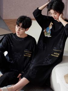 Couples Pure Cotton Sleepwear Long Sleeve Spring Autumn Home Clothes Set Womens Dress Mens Pants Sweet Style Printed Home Leisure