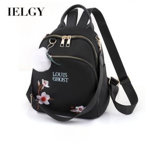 IELGY กระเป๋าสะพายหลังสไตล์เกาหลีผ้าอ๊อกซ์ฟอร์ดปักสีดำสำหรับผู้หญิงกระเป๋าเดินทางนักธุรกิจลำลอง