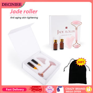DECINIEE Rose Quartz Jade Roller Natural Jade Guasha Gift Set Facial Slimming Face Lifting Jade Stone Massager for Body Neck Face Care