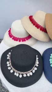 หมวกสานทรงถังคาดพู่บอมๆ [รหัสA160] สินค้าพร้อมส่งจากไทย