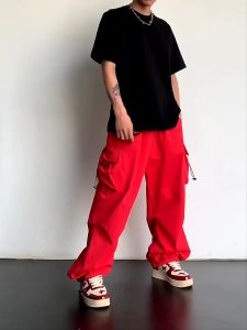 กางเกงคาร์โก้ผู้ชาย ทรงหลวม ทรงตรง แฟชั่นสำหรับผู้ชาย สไตล์เกาหลี กางเกงทรงลูก ด้วยเครื่องดื่ม FARUILINE STORE