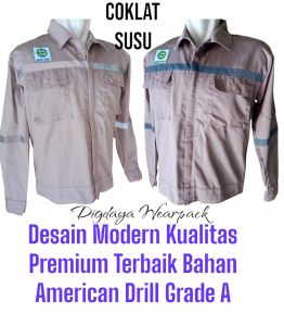 Baju Wearpack Pria Safety K3 Seragam Kerja Proyek Lapangan Tambang Bengkel Las Atasan Lengan Panjang Bahan American Drill Grade A Coklat Susu Polos