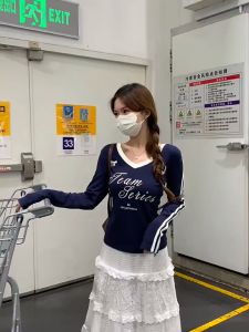 Korean Dress💟เสื้อแฟชั่นผญๆเสื้อยืดผู้หญิงเสื้อแขนยาวทรงสลิมฟิตสไตล์อเมริกันเสื้อยืดผู้หญิง