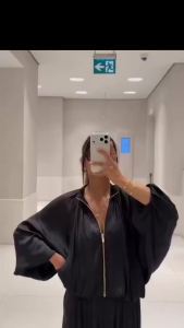 Guobioziy Womens Jacket 2026 Summer and Autumn New Long Sleeve Round Neck Fashion Satin Er Jacket