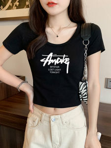 Short Sleeve T-shirt Black Crop Top High Waist Fitted Design