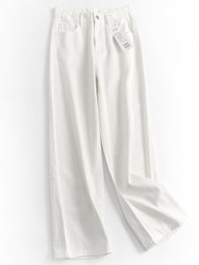 High Waist Straight Leg Loose Fit Cotton Denim Pants Womens Wide Leg Jeans Long Trousers Slimming Effect A174