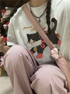 100% Pure Cotton American Retro Cartoon Short Sleeve T-Shirt Womens New Design Versatile Top Summer Casual round Neck Tee