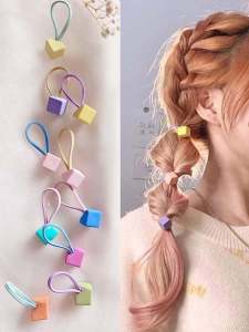 Small Lazy Sauce Same Style Color Small Square Hair Rope Short Hair Braided Hair Headdress Bubble Twist Braid Hair Rope Ponytail Hair Ring