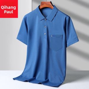 Casual Dad Polo Shirt Mens Short Sleeve Summer Mid-Year Clothing Cotton Pique with Pocket Versatile Casual Wear for Men