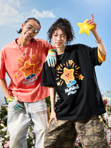 American Style Cartoon Star Letter Embroidery T-Shirt