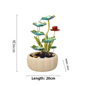 Modern Simplified Chinese Feng Shui Water Wheel Indoor Decorative Fountain Plant Shape Iron And Resin Handmade Gift for Moving