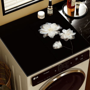 VIKAMA Dark Peony Oil Painting Washing Machine Top Mat Black Floral Print Waterproof Anti Dust Dryer Cabinet Pad