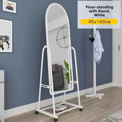 MUHUALAN | Mobile Full Length Floor Mirror Adjustable Stand with Storage Shelf and Casters