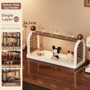 MENGBINFEN | Retro Wicker Coffee and Tea Cup Storage Rack