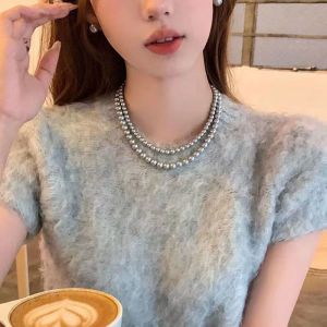 French Vintage Grey Pearl Necklace Womens New 2024 Versatile Elegant Sweater Chain Luxury Minimalist Neck Chain Fashion Jewelry