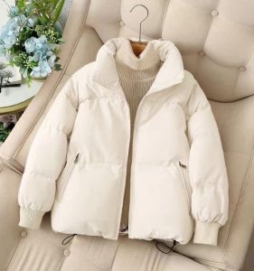 Short Puffer Jacket Womens Cotton down Coat Bread Style Korean Version Loose Fit Winter Outerwear Zipper Pocket Thickened