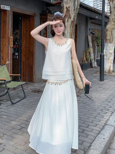 Stunning Summer Outfit Set 2025 New Womens Classy Sleeveless Tank Top Half Skirt Two-Piece Set Elegant Fashionable Ensemble