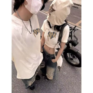 Elegant Couple Matching Summer Short Sleeve T-Shirts Womens Long Short Design Cotton Pure Comfortable Fit round Neck Top