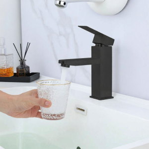Square Single Hole Black Cold & Hot Water Basin