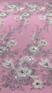 Luxury African Lace Fabric 5 Yard High Quality 2026 Beaded Lace Fabrics 3D Tulle Fabric For Wedding Dress Sewing
