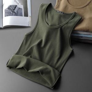 Thickened Fleece Lined Vest Mens Sleeveless Autumn Winter Fashionable Warm Inner Wear Base Layer Trendy Solid Color Cotton 100%