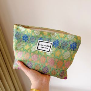 Large Capacity Travel Cosmetic Bag Womens Portable Floral Design Storage Organizer Handbag Style Cotton Material Floral Pattern