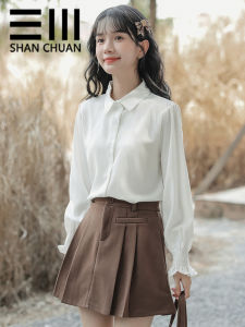 French Sweet Flared Sleeves Long Sleeves Brushed Shirt for Women Fall and Winter New Design Sense Niche Style Preppy Style Easiest for Match Tops