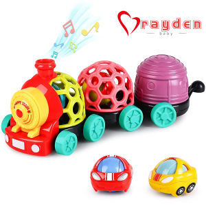 Muiscal Train Soft Rattles Baby Toys 6-12 Months Infant Push Go Ball Rattle Cars Early Development Grasp Sensory Toy Christmas Stocking Gifts 9 18 Month 1 2 Year Old Toddler Boy Girl