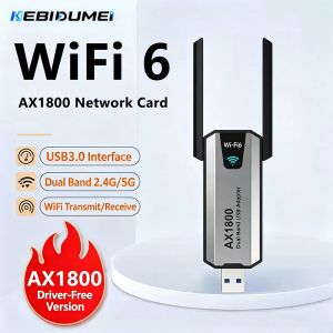 Kebidumei | Kebidumei USB3.0 Wifi6 Adapter 1800Mbps Dual-Band 2.4G/5GHz Wireless Network Receiver Dongle for Desktop PC Laptop Gaming Office