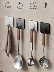 Stainless Steel Thickened Adhesive Hooks 304 Strong Load Bearing No Punching Kitchen Dormitory Bathroom Door Back Towel Rack