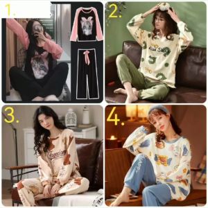 Beevi B616 piyama wanita JUMBO lengan panjang celana panjang baju tidur dewasa import elegan
