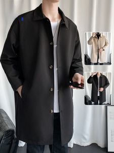 ROMON | Lormen Mens Mid-Length Casual Loose Fit Coat Trendy Turn-down Collar Jacket Korean Style Autumn Fashion Streetwear Coat