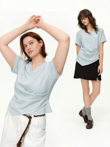 DUSHU | Gathered Waist Irregular Womens T-Shirt