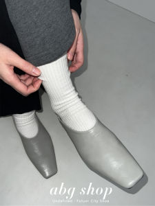 Abg Shop Korean Style Smoke Grey Flat Bottom Loafers Early Spring Commute Square Head Small Leather Shoes Retro Flats